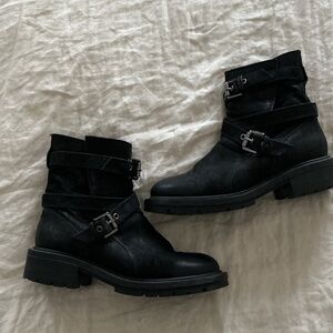 All Saints Black Shearling Lined  Moto Boots